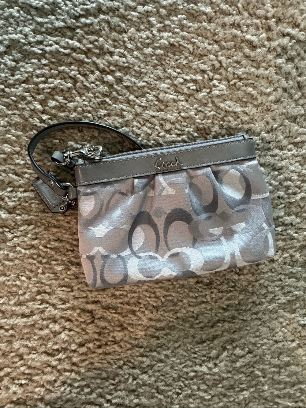 Coach Metallic Silver Signature Wristlet